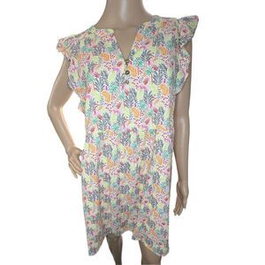 NWT LOFT Bright Jungle Tree Animal Patterned Ruffle Sleeve Mini Dress
